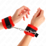 KINK - BEGINNER FUR HAND CUFFS BLACK-RED 30 X 7 CM - imagine 4
