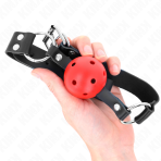 KINK - BREATHABLE BALL 4 CM GAG WITH DOUBLE RIVET RED 62.5 x 2.5 CM ADJUSTABLE 42-58 CM - imagine 4