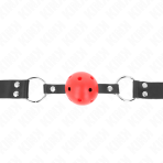 KINK - BREATHABLE BALL 4 CM GAG WITH DOUBLE RIVET RED 62.5 x 2.5 CM ADJUSTABLE 42-58 CM - imagine 3