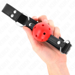 KINK - BREATHABLE BALL 4 CM GAG WITH DOUBLE RIVET LEATHER 62.5 x 2.5 CM ADJUSTABLE 42-58 CM - imagine 4