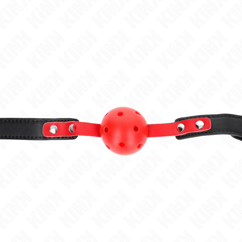 img_189672_4e4f76eadcae26b89a1569ae15585850_1.png KINK - RED HOLLOW HARD BALL 4 CM GAG BLACK STRAP 60 x 2 CM ADJUSTABLE 37-52 CM - imagine 1