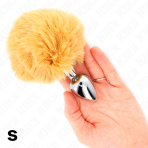 KINK - STAINLESS STEEL PLUG 7 x 3 CM WITH BEIGE FAUX FUR RABBIT TAIL 8 CM - imagine 2