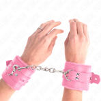 KINK - FUR LINED WRIST RESTRAINTS WITH SQUARE HOLES PINK AND PINK BELT ADJUSTABLE 17-29 CM X 6 CM - imagine 3