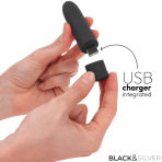 BLACK  SILVER - GERI USB RECHARGEABLE VIBRATING BULLET 8 VIBRATIONS BLACK 10 X 2.2 CM - imagine 4