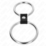 KINK - DOUBLE METAL PENIS RING 3.7 CM TO 5 CM CONNECTED BY LEATHER STRAP MODEL 1 - imagine 3