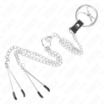 KINK - TRIPLE CHROME METAL PENIS RING 3 CM TO 4.5 CM WITH 26 CM METAL CHAIN AND NIPPLE CLIPS - imagine 4