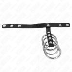 KINK - 4 METAL PENIS RINGS 3.8 CM CONNECTED WITH LEATHER STRAP 22 X 1.5 CM AND PRESSURE CLOSURE - imagine 3