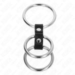 KINK - TRIPLE METAL PENIS RING 3.7 CM TO 5 CM CONNECTED WITH LEATHER - imagine 3