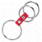 KINK - TRIPLE METAL PENIS RING 3.7 CM TO 5 CM CONNECTED WITH RED LEATHER - imagine 3