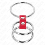 KINK - TRIPLE METAL PENIS RING 3.7 CM TO 5 CM CONNECTED WITH RED LEATHER - imagine 4