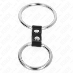 KINK - DOUBLE METAL PENIS RING 3.7 CM TO 5 CM CONNECTED BY LEATHER STRAP MODEL 2 - imagine 3