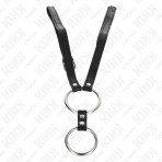 KINK - DOUBLE METAL PENIS RING 3.8 CM TO 5 CM WITH LEATHER BELT 112 CM - imagine 3
