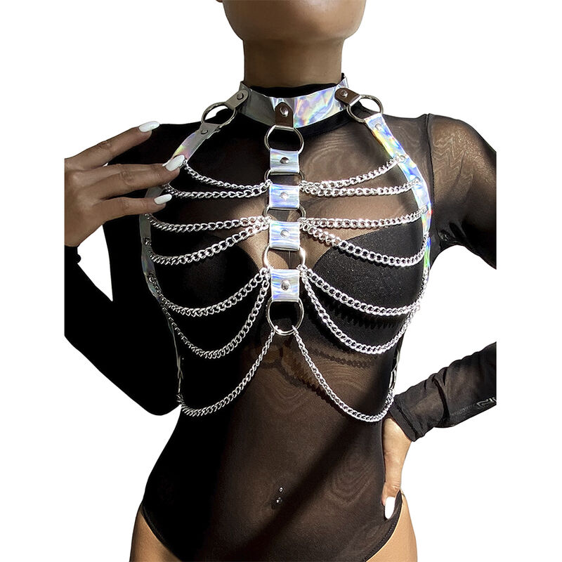 img_194255_4c159289649feb2c88586d85ee162d24_1.jpg SUBBLIME - 953737 CHEST HARNESS WITH RINGS AND CHAINS SILVER ONE SIZE - imagine 1