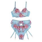 SUBBLIME - 954109 BRA + PANTIES WITH GARTER BELT FLORAL DESIGN BLUE S/M - imagine 5