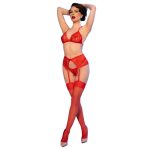 CHILIROSE - CR 4848 SET SUJETADOR + TANGA + MEDIAS DE ENCAJE ROJO S - imagine 4