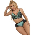 SUBBLIME - 955564 GREEN PATENT LEATHER MESH ZIPPER BRA SET L/XL - imagine 3