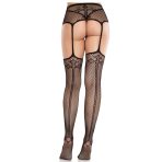 LEG AVENUE - LACE STOCKINGS WITH CROSS AND GARTER BELT BLACK - imagine 2