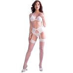 CHILIROSE - CR 4862 SET OF BRA, GARTER BELT, THONG AND WHITE LACE STOCKINGS L