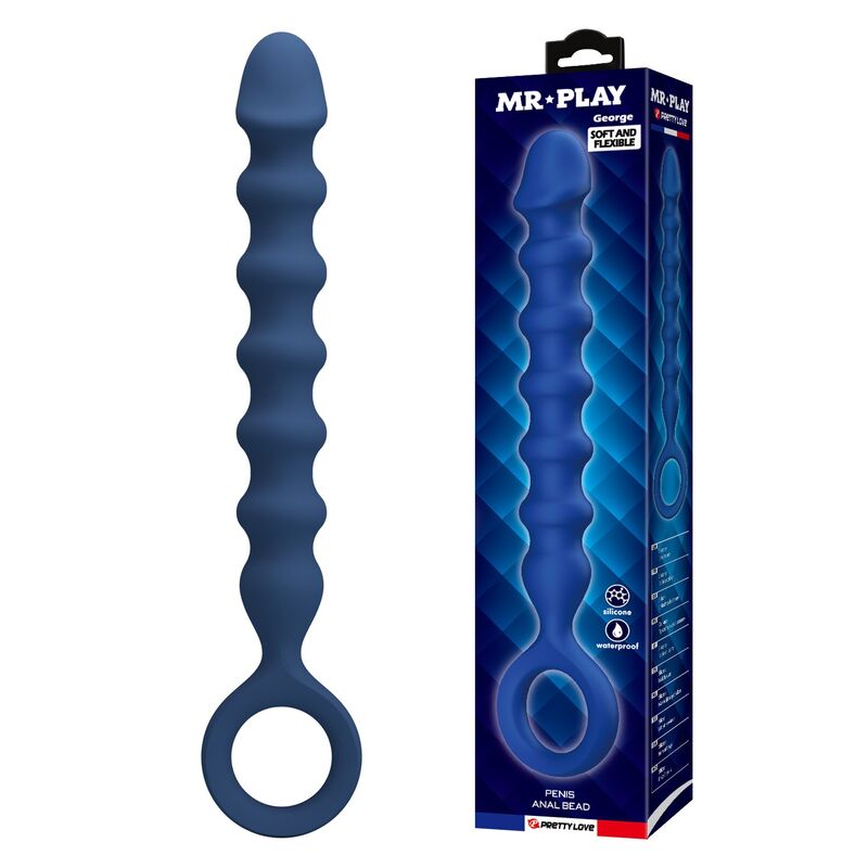 MR PLAY - BLUE SILICONE ANAL BEADS  ANAL PLUG -Ø- 3,4 CM - 28.5 CM