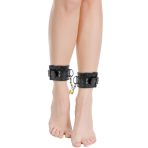 DARKNESS - ADJUSTABLE BLACK LEATHER ANKLE HANDCUFFS WITH PADLOCK - imagine 2