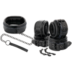 DARKNESS - BLACK LEATHER HANDCUFFS AND COLLAR - imagine 2